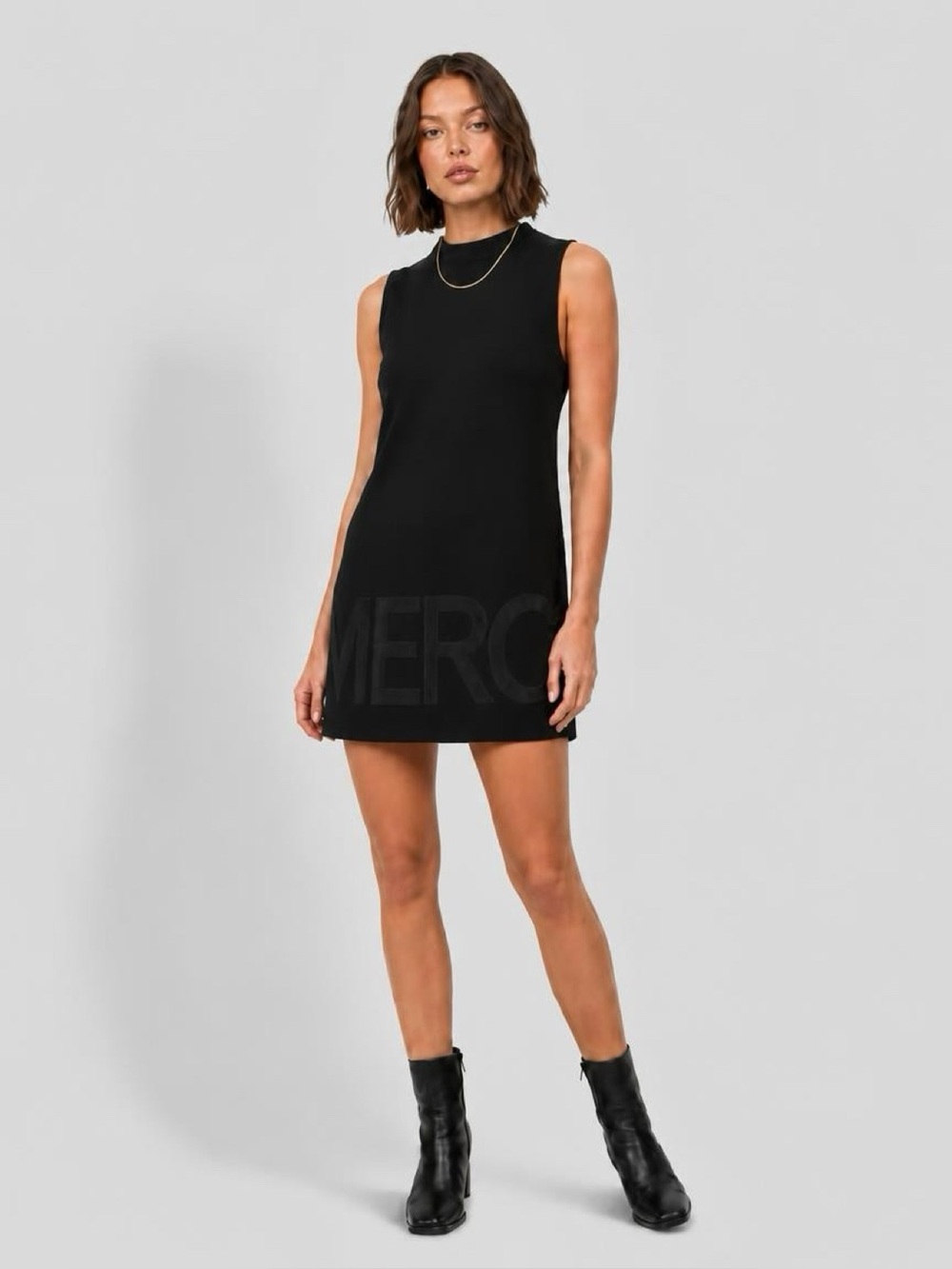 n:PHILANTHROPY Mock Neck Mod Sleeveless Sheath Black Mini Dress Size Small